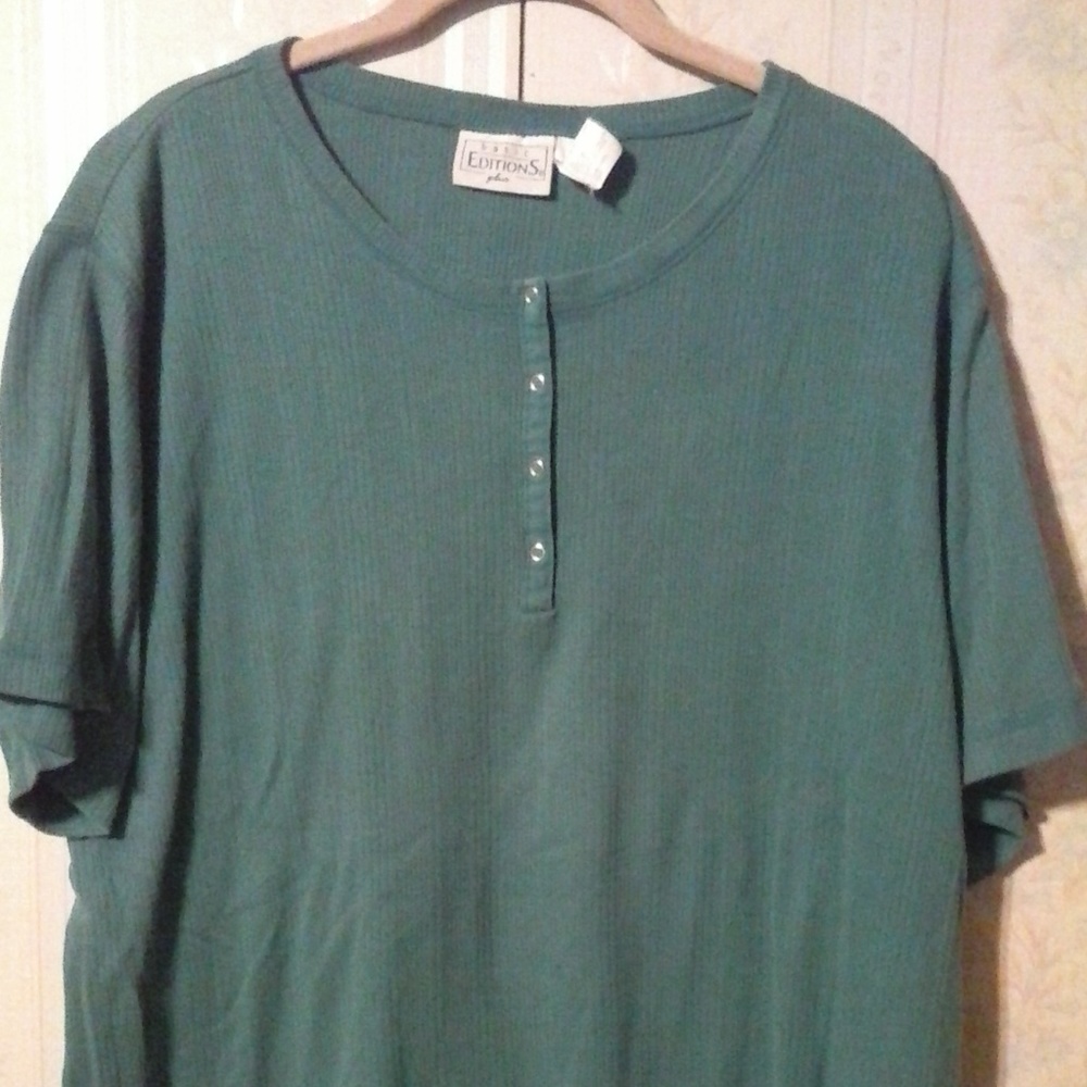 BASIC EDITIONS PLUS WOMEN'S DARK TEAL GREEN TOP